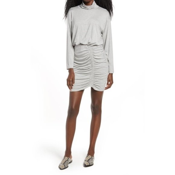 Dresses & Skirts - FRAICHE BY J Ruched Turtleneck Long Sleeve Dress Grey Mini